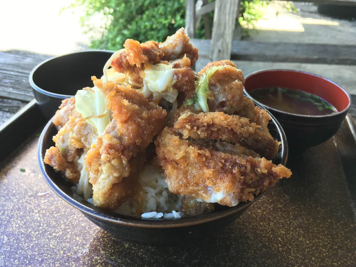 カツ丼が飛び出ている