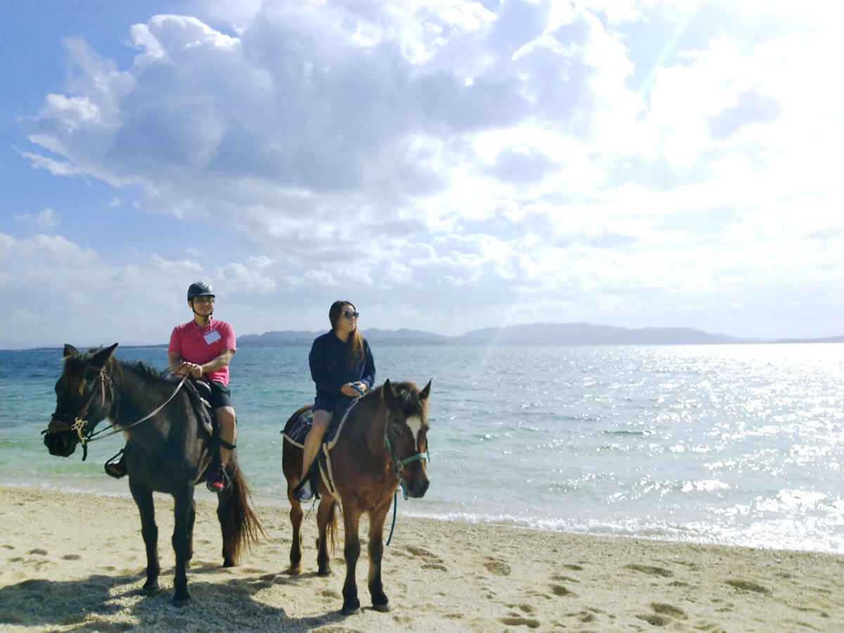 浜辺で乗馬