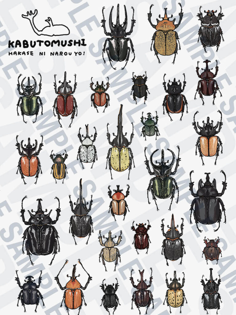 カブトムシ30種類Tシャツイラストサンプル